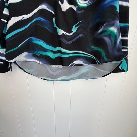 Calvin Klein abstract multi-colour Polyester blouse roll tab sleeve size L - Picture 6 of 15